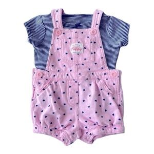 CARTER’S Pink Heart Shortall with Navy Stripe Tee Set